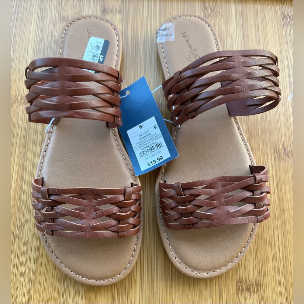 Universal Thread Brown Double Strap Braided Sandals Addie